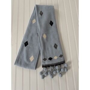 Neckworks Blue Wool Angora Scarf Diamond Pattern Pearl Accents Long 82" Cozy‎